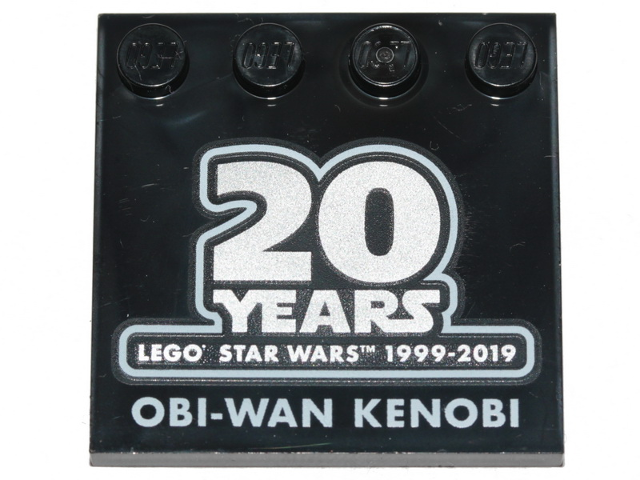 LEGO® Piece Tile, Modified 4 x 4 with Studs on Edge with SW '20 YEARS LEGO STAR WARS 1999-2019' and 'OBI-WAN KENOBI' Pattern (6179pb163)