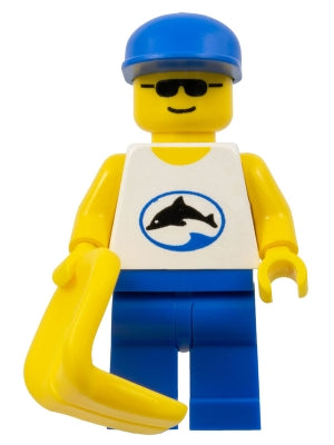 div026 Minifigure Divers - Boatie, Dolphin Shirt, Blue Cap, Life Jacket