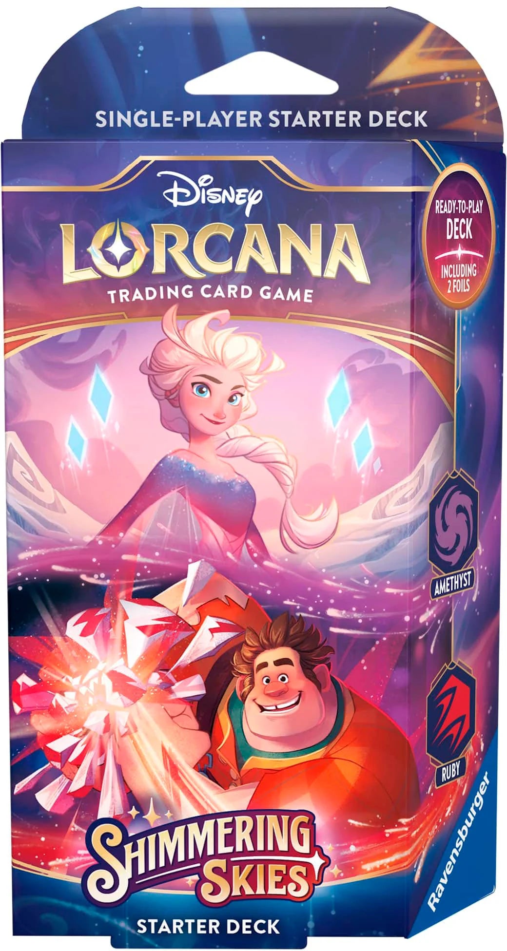 Disney Lorcana: Shimmering Skies Starter Deck, Amethyst & Ruby (Elsa & Wreck-It Ralph)