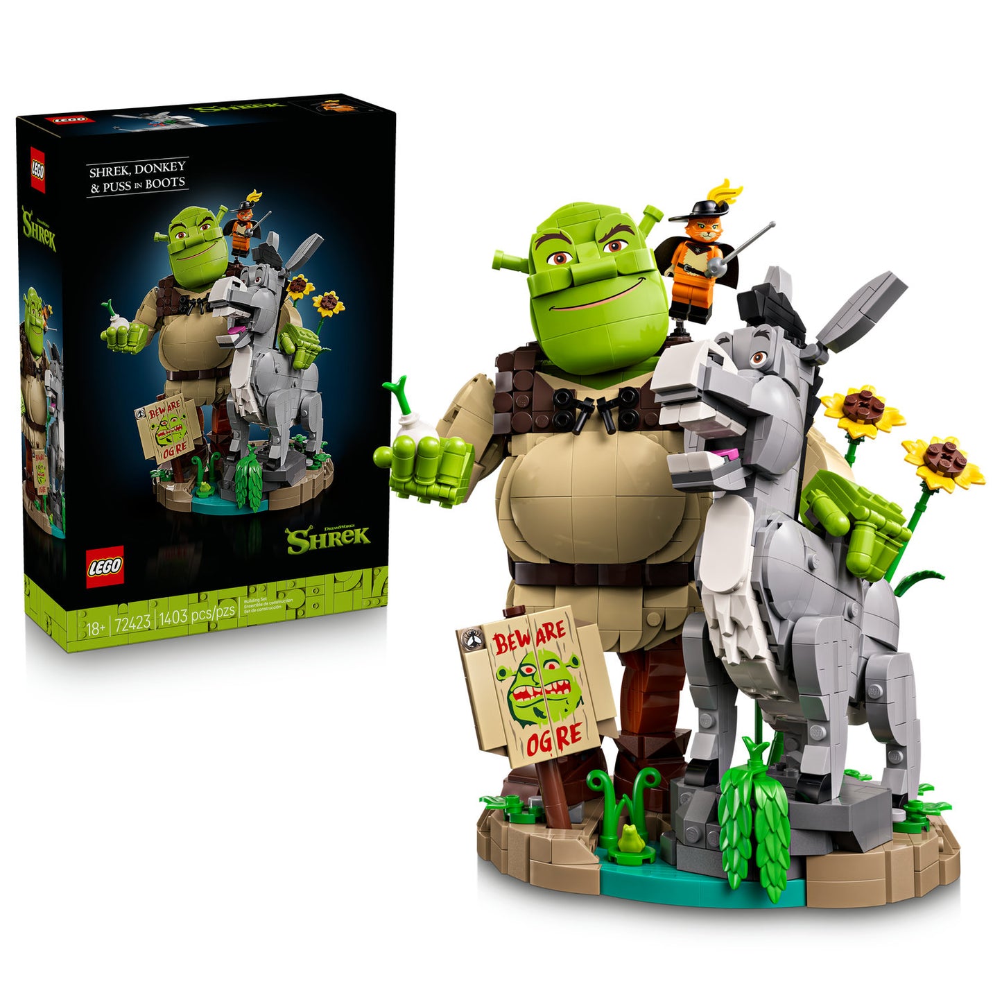 PREORDER NOW! LEGO® Disney™ Shrek, Donkey & Puss in Boots 72423