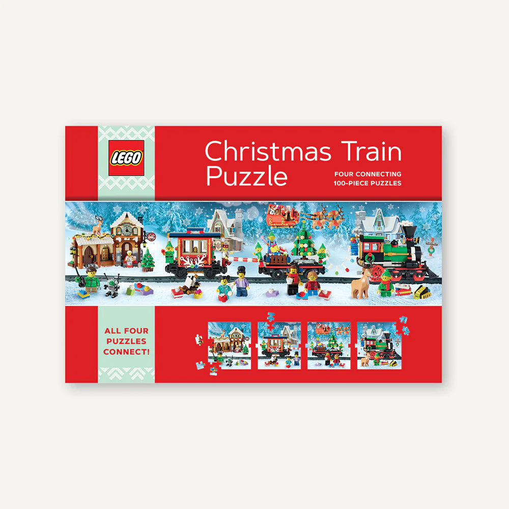 LEGO® Christmas Train Puzzle: Four Connecting 100-Piece Puzzles