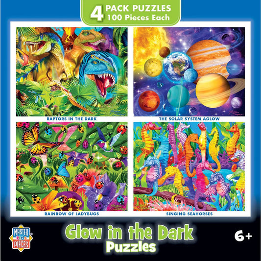 MasterPieces Glow in the Dark (Blue) 4 Pack - 100 Piece Kids Jigsaw Puzzle