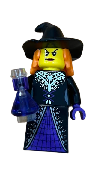LEGO® Minifigure Witch - Black Floppy Hat, Orange Hair, Dark Purple Trim with Flask (hol301) - Used