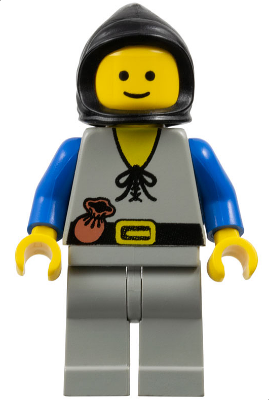 cas091 Minifigure Peasant - Light Gray Legs, Black Hood