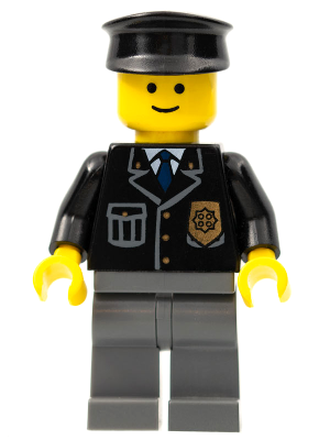LEGO® Minifigure Police - City Suit with Blue Tie and Badge, Dark Bluish Gray Legs, Black Hat (cop050)