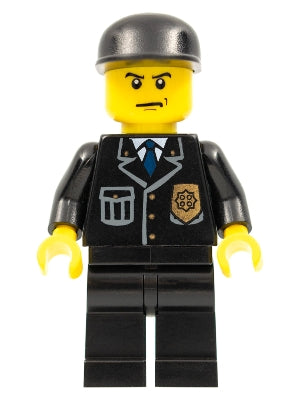 cty0067 Minifigure Police - City Suit with Blue Tie and Badge, Black Legs, Black Cap