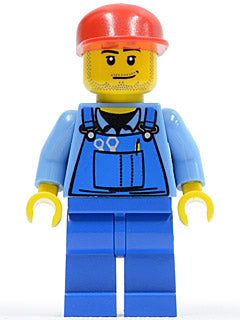 cty0134 Minifigure Farm Hand, Blue Overalls, Long Bill Cap