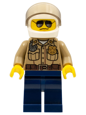 LEGO® Minifigure Forest Police - Dark Tan Shirt with Pockets, Radio and Gold Badge, Dark Blue Legs, White Helmet with Visor, Black and Silver Sunglasses (cty0276) - Used