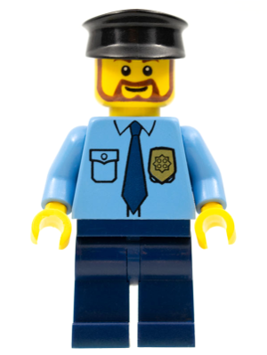 cty0289   Minifigure   Police - City Shirt with Dark Blue Tie and Gold Badge, Dark Blue Legs, Black Hat