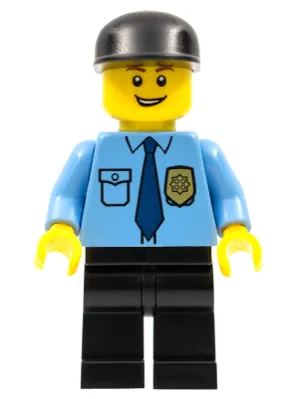 cty0298   Minifigure   Police - City Shirt with Dark Blue Tie and Gold Badge, Black Legs, Black Cap