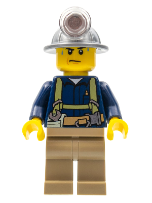 LEGO® Minifigure Miner - Shirt with Harness and Wrench, Dark Tan Legs, Mining Helmet, Sweat Drops (cty0311)
