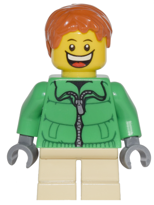LEGO® Minifigure Winter Jacket Zipper, Tan Short Legs, Dark Orange Short Tousled Hair (cty0328) - USED