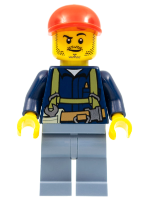 LEGO® Minifigure Miner - Shirt with Harness and Wrench, Sand Blue Legs, Red Short Bill Cap (cty0333)