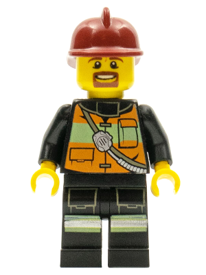 LEGO® Minifigure Firefighter - Reflective Stripe, Dark Red Fire Helmet (cty0342) - USED