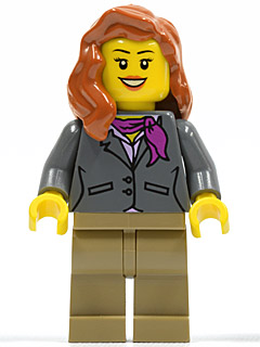 LEGO® Minifigure Dark Bluish Gray Jacket with Magenta Scarf, Dark Tan Legs, Dark Orange Female Hair over Shoulder (cty0370)