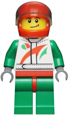 cty0389/cty0389a Minifigure   Race Car Driver, White Racing Suit with Octan Logo, Red Helmet with Trans-Brown Visor, Crooked Smile with Black Dimple