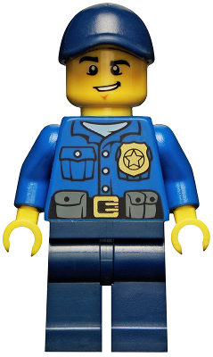Police - City Officer, Gold Badge, Dark Blue Cap with Hole, Lopsided Grin
