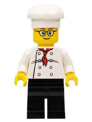 cty0502a   Minifigure   Chef - White Torso with 8 Buttons, Black Legs, Rounded Glasses, Brown Eyebrows