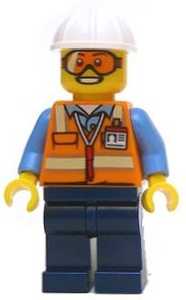LEGO® Minifigure Space Engineer, Male, Orange Vest, Dark Blue Legs, White Construction Helmet, Goggles (cty0600)