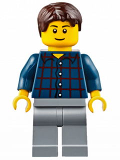 LEGO® Minifigure Plaid Button Shirt, Light Bluish Gray Legs, Dark Brown Short Tousled Hair (cty0625)