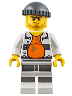 LEGO® Minifigure Police - Jail Prisoner 18675, Open Shirt, Striped Legs, Gray Knit Cap (cty0643)