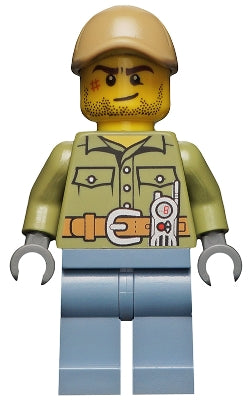 LEGO® Minifigure Volcano Explorer - Male, Shirt with Belt and Radio, Dark Tan Cap with Hole, Crooked Smile and Scar (cty0683) - Used (Copy)