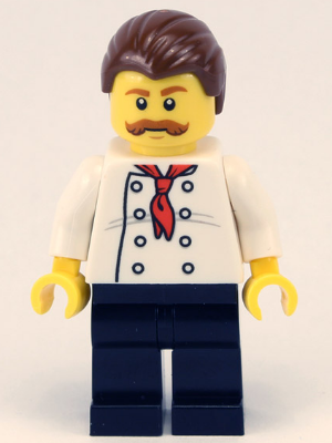 cty0711 Minifigure Pizza Van Chef, Black Legs, Reddish Brown Moustache