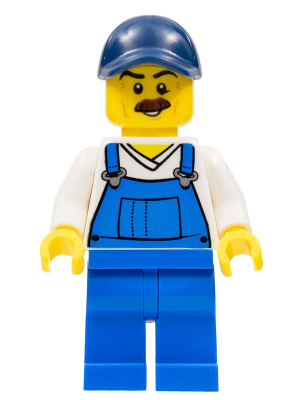 cty0765 Minifigure Beach Janitor - Blue Overalls and Dark Blue Cap