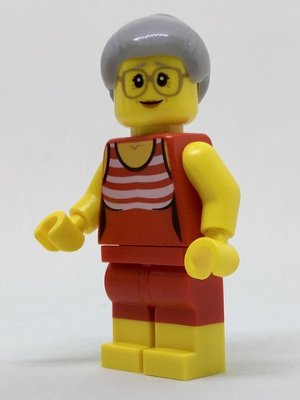 cty0766 Minifigure Beachgoer - Gray Female Hair and Red Old-Fashioned Swimsuit