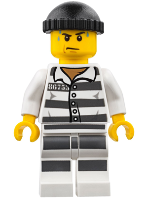 LEGO® Minifigure Police - Jail Prisoner 86753 Prison Stripes, Black Knit Cap, White Striped Legs, Sweat Drops (cty0775)