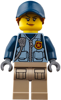 cty0869 Minifigure Mountain Police - Officer Female, Dark Blue Hat with Dark Orange Hair