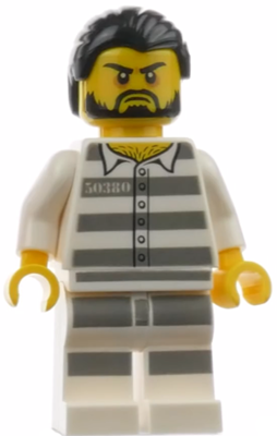 cty0871 Minifigure Mountain Police - Jail Prisoner 50380 Prison Stripes, Black Hair, Beard