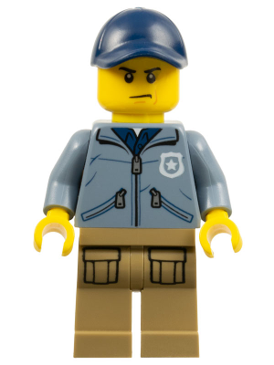 cty0883 Minifigure Mountain Police - Officer Male, Dark Blue Cap, Sand Blue Jacket