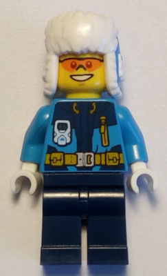 cty0928   Minifigure   Police - City Shirt with Dark Blue Tie and Gold Badge, Dark Tan Belt with Radio, Dark Blue Legs, Police Hat with Gold Badge, Lopsided Grin (Copy)