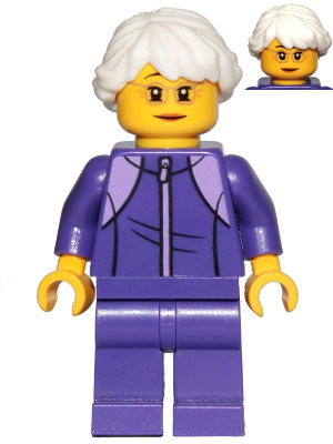 cty1024 Minifigure Grandmother - Dark Purple Tracksuit, White Hair, Glasses