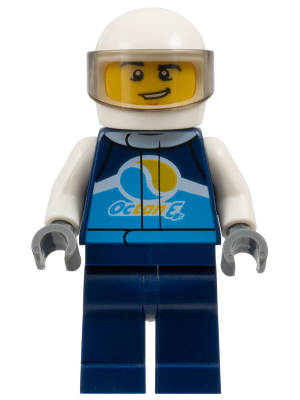 LEGO® Minifigure Race Car Driver, Male, Dark Blue 'Octan E' Racing Jacket and Legs, White Helmet (cty1110) - USED