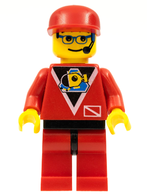 div011 Minifigure Divers - Control 2, Red Legs with Black Hips, Red Cap