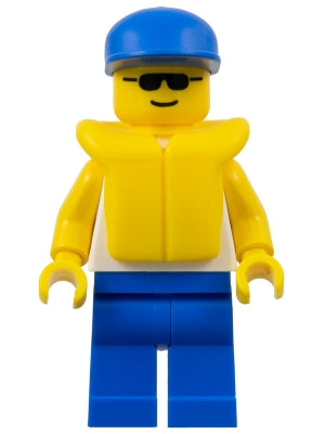 div026 Minifigure Divers - Boatie, Dolphin Shirt, Blue Cap, Life Jacket