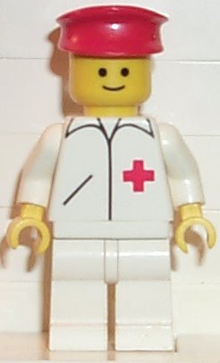 doc007 Minifigure Doctor - Straight Line, White Legs, Red Hat