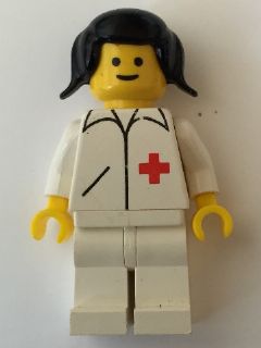 doc008 Minifigure Doctor - Straight Line, White Legs, Black Pigtails Hair