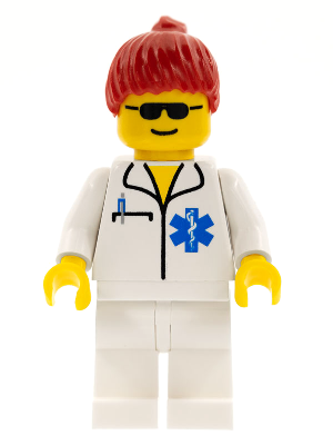 LEGO® Minifigure Doctor - EMT Star of Life, White Legs, Red Ponytail Hair (doc015) - USED