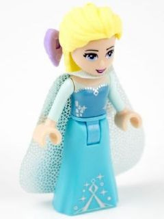 dp015   Minifigure   Elsa - Sparkly Light Aqua Cape, Lavender Hair Bow