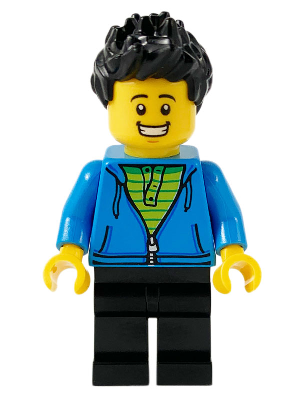 Male with Black Spiked Hair, Dark Azure Hoodie, Lime Shirt, and Black Legs