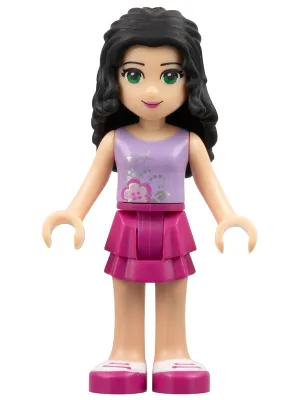 frnd001   Minifigure   Friends Emma - Magenta Layered Skirt, Lavender Top