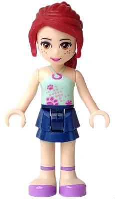 frnd005   Minifigure   Friends Mia - Dark Blue Layered Skirt, Light Aqua Halter Neck Top