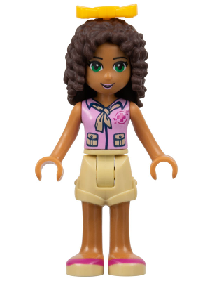 LEGO® Minifigure Friends Andrea - Tan Shorts, Bright Pink Top with Red Cross Logo and Scarf, Bright Light Orange Bow (frnd0075) - USED
