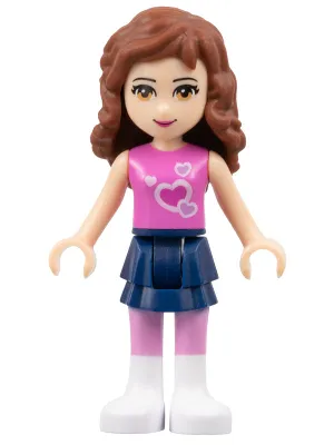 frnd010   Minifigure   Friends Olivia (Light Nougat) - Dark Blue Layered Skirt, Dark Pink Top with Hearts