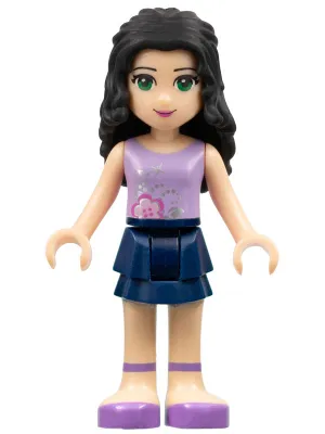 frnd011   Minifigure   Friends Emma - Dark Blue Layered Skirt, Lavender Top