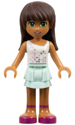 frnd012 Minifigure Friends Sarah - Light Aqua Layered Skirt, White Top