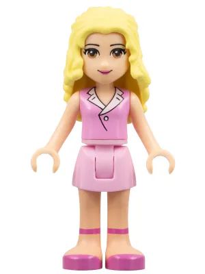 frnd013   Minifigure   Friends Marie - Bright Pink Skirt, Bright Pink Sleeveless Blouse Top